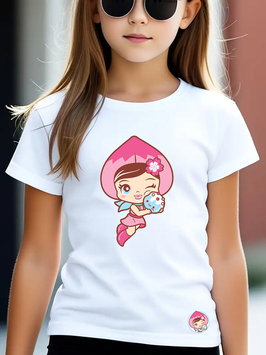 Squishy Squishies Girls T-Shirt with Logo White and Taba Squishy