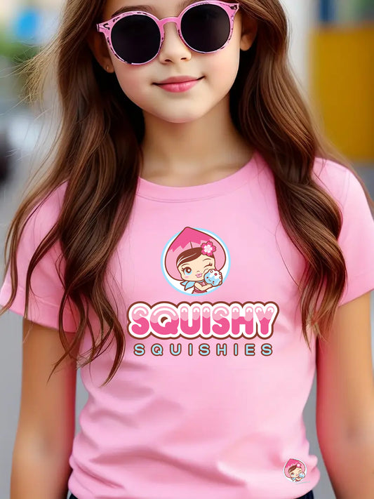 Squishy Squishies Girls T-Shirt with Logo Pink and Taba Squishy