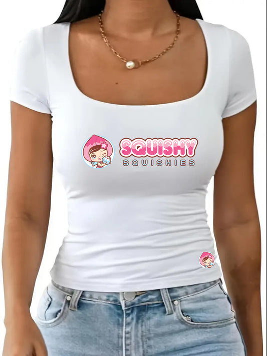Squishy Squishies Women's Round Neckline T-Shirt with Logo and Taba Squishy