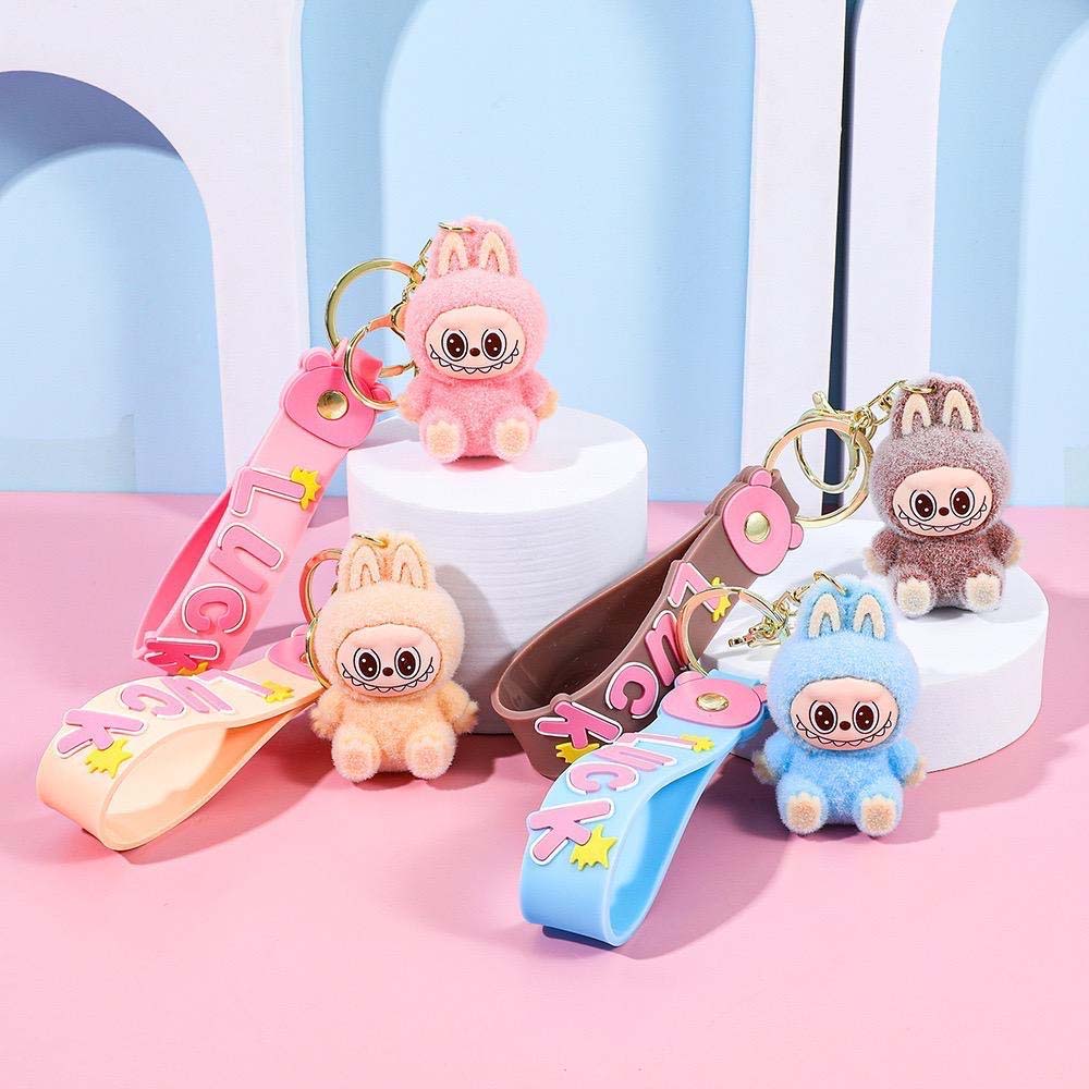 Labubu Furry Keychain Figure - Pink