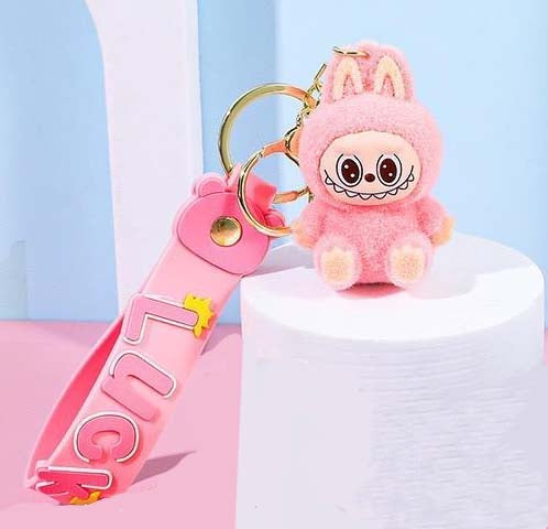 Labubu Furry Keychain Figure - Pink